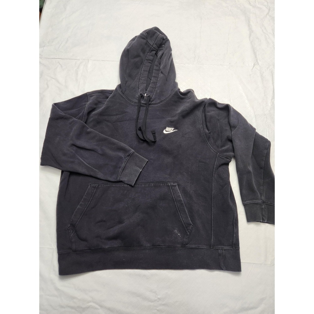 Nike Club Fleece Hoodie Mens Large Black Pullover Swoosh Logo BV2654-010